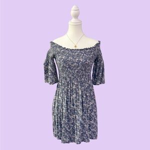 Floral Off-The-Shoulder Blue Dress